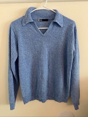 Isle Apparel Women's Light Blue Collared V-Neck Sweater